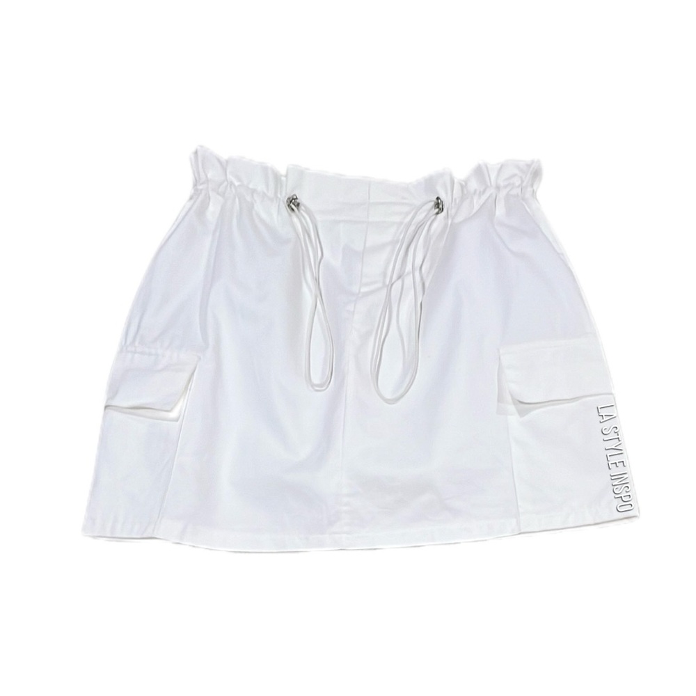 White Drawstring Skirt with Pockets Size Small Medium